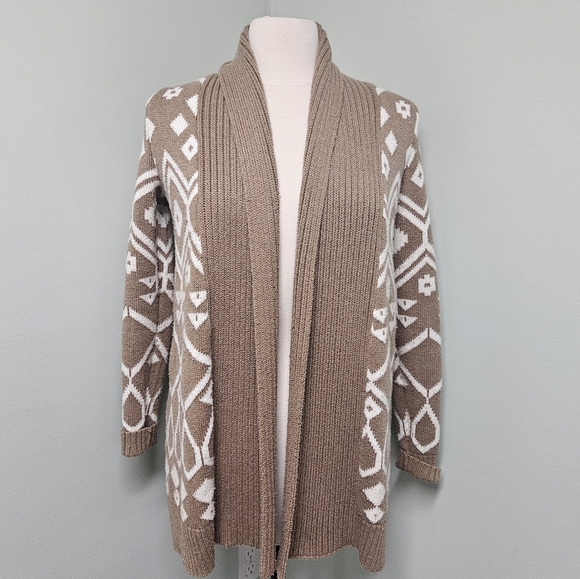 Old Navy Brown White Tribal Aztec Open Front Cardigan Sweater Womens Size XSmall - Picture 2 of 5